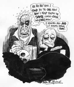 Martin Rowson's cartoon of Laurie Taylor for New Humanist May/June 2007