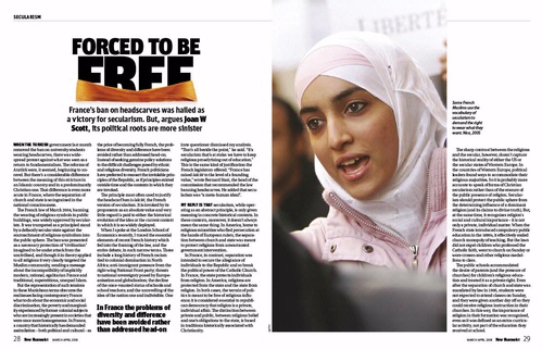 Joan W Scott's spread from New Humanist, March/April 2008