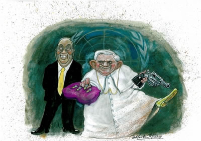 Martin Rowson's cartoon of Keith Porteous Wood and the Pope