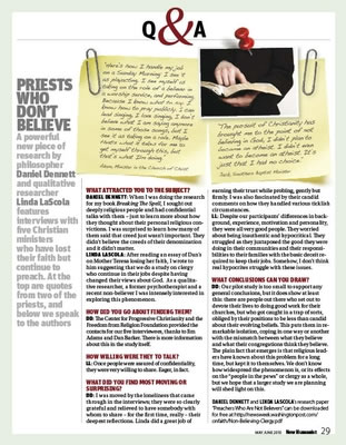 The Q&A page from New Humanist, May/June 2010