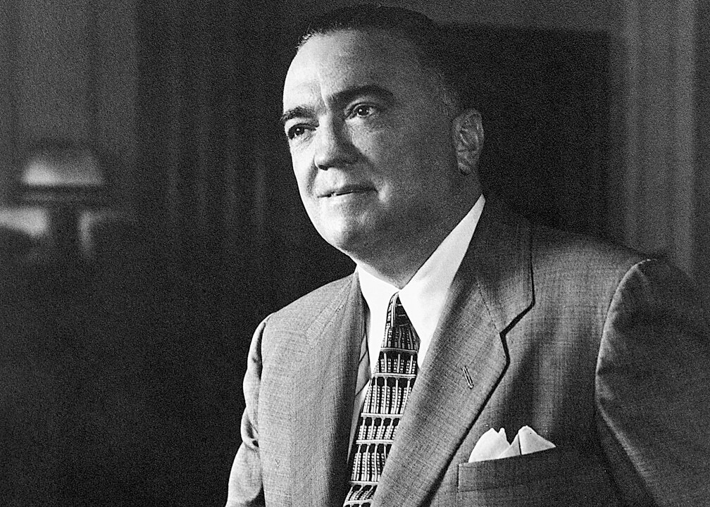 Photo courtesy of the FBI A black and white photograph of J Edgar Hoover