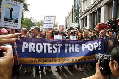 Protesters at the Protest the Pope march in London