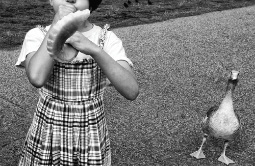 London 2010: a young girl plays a Shofar during a Tashlich service held at the pond in Kensington Gardens, from No place like home