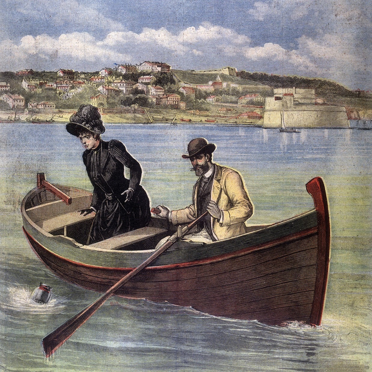 An 1891 illustration of a scandal in France: a mayor and his mistress were accused of dumping a foetus at sea. Credit: Alamy An 1891 illustration of a scandal in France, in which a mayor and his mistress were accused of dumping a foetus at sea. Here they are shown together in a rowing boat