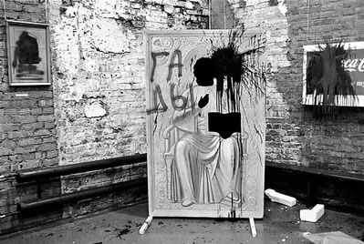 Defaced exhibits at the Caution: Religion! exhibition