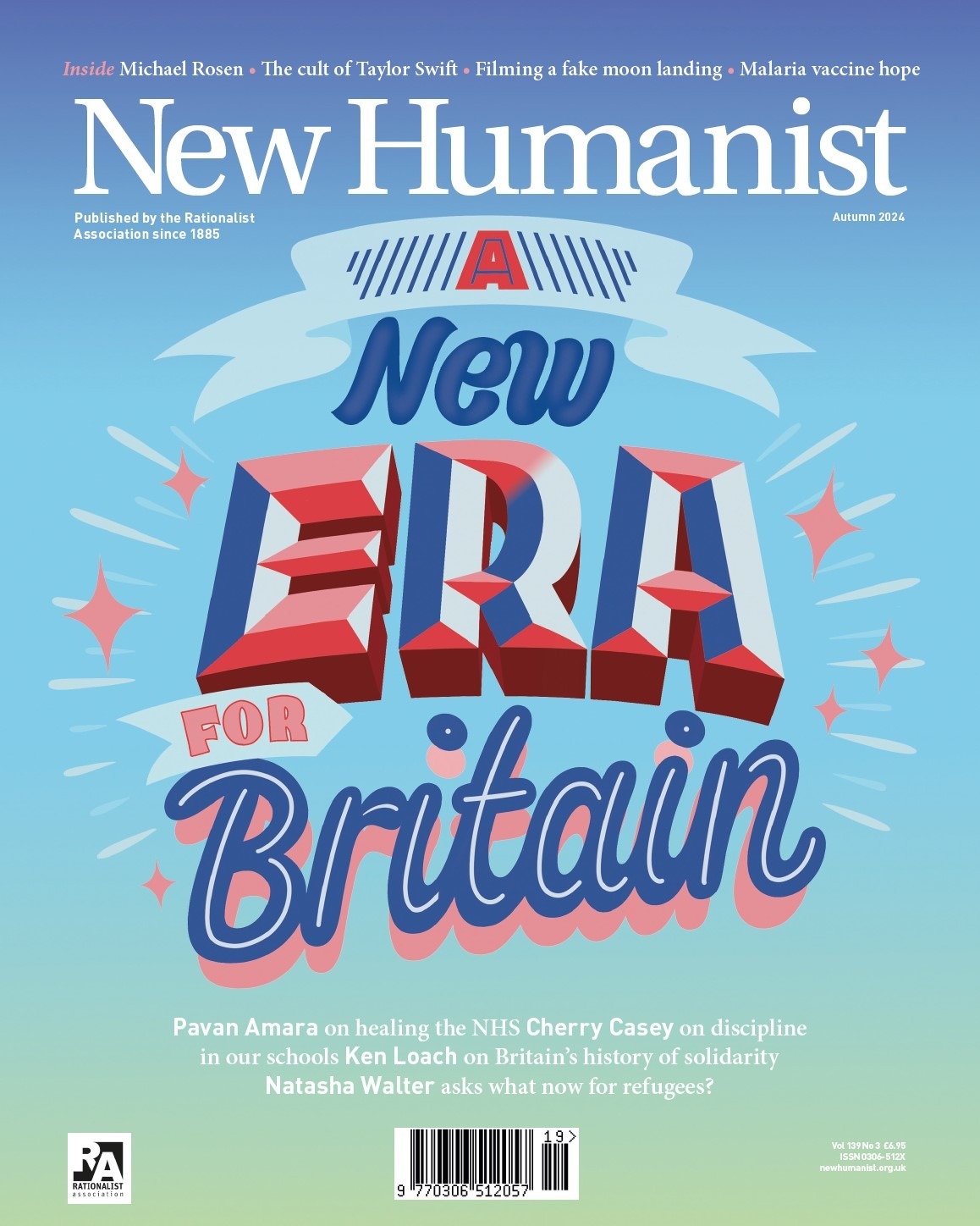 The cover of New Humanist's autumn 2024 issue displays the words 'A New Era for Britain' in red, white and blue