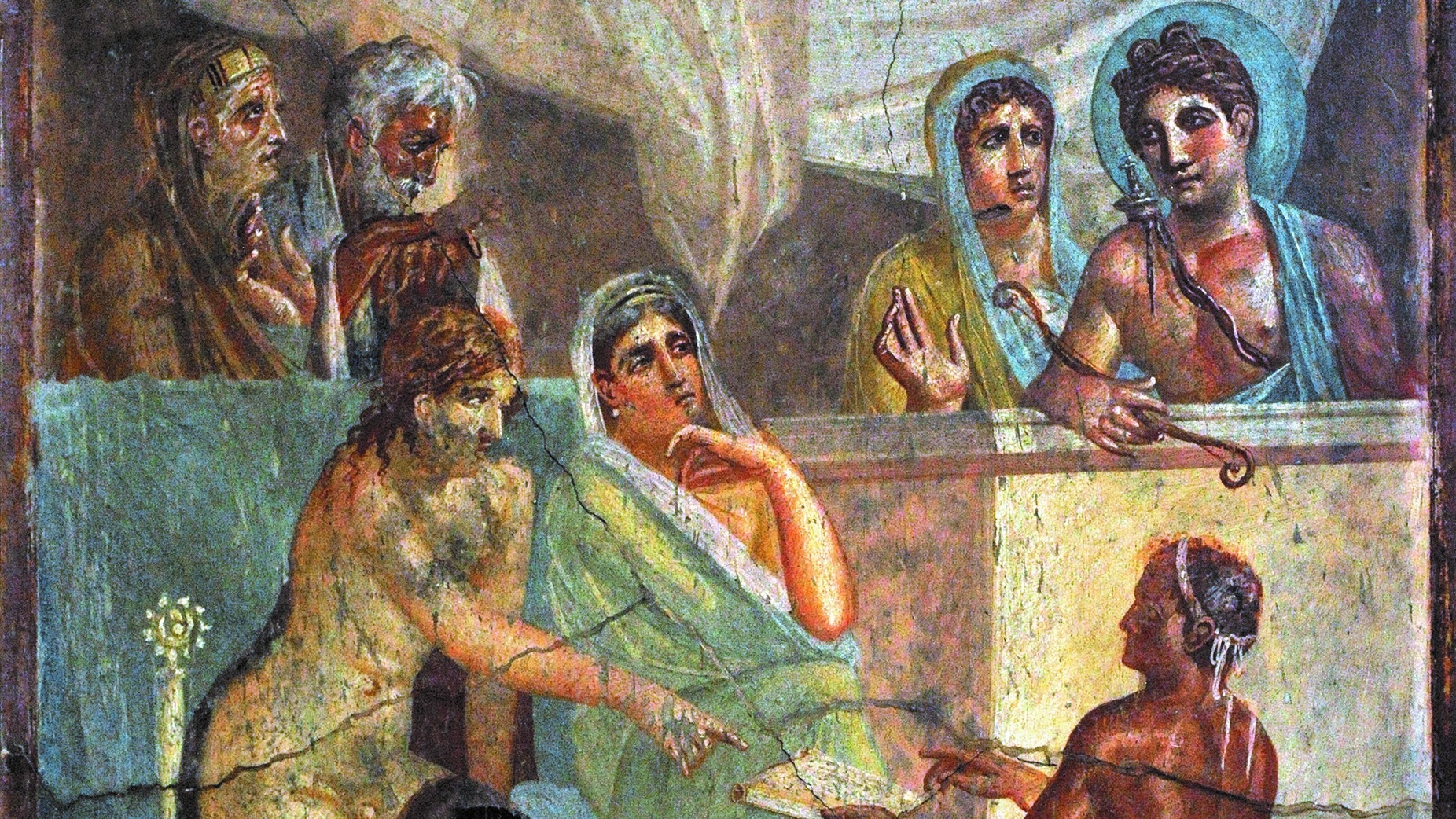 Admetus and Alcestis consult the oracle Apollo, a fresco in The House of the Tragic Poet, Pompeii Consulting the oracle Apollo, a fresco in The House of the Tragic Poet, Pompeii