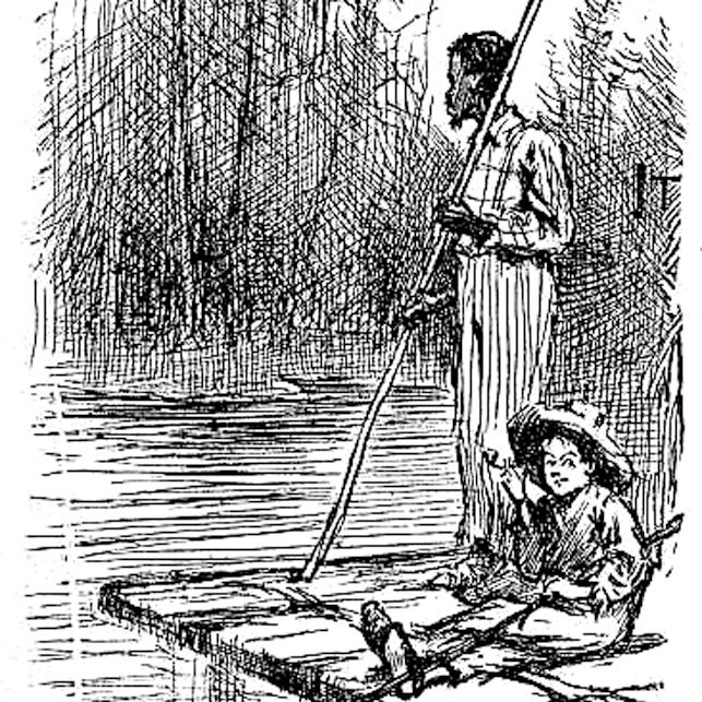 Huck and Jim by E.W. Kemble from the 1884 edition of An illustration of Huck and Jim on a raft, from the original 1884 edition of 'Huckleberry Finn'