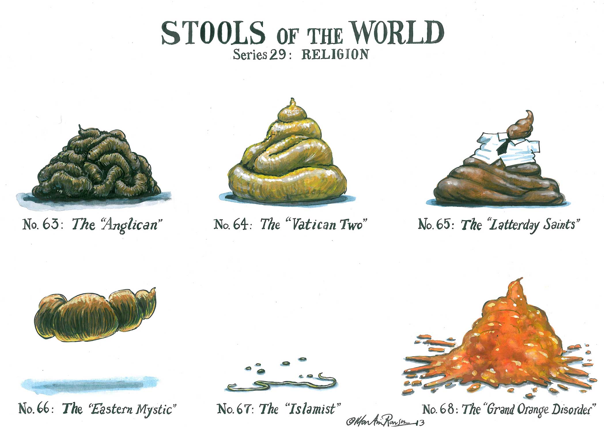 Illustration by Martin Rowson Martin Rowson, Stools of the World illustration