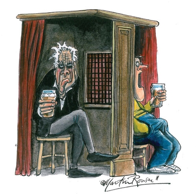 Martin Rowson's illustration of Laurie Taylor in New Humanist, March/April 2011