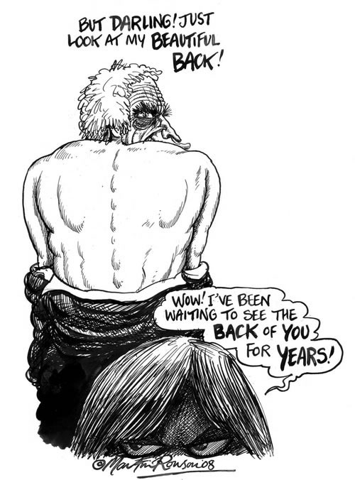 Martin Rowson's cartoon of Laurie Taylor for New Humanist, July/August 2008