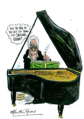 Laurie at the piano by Martin Rowson