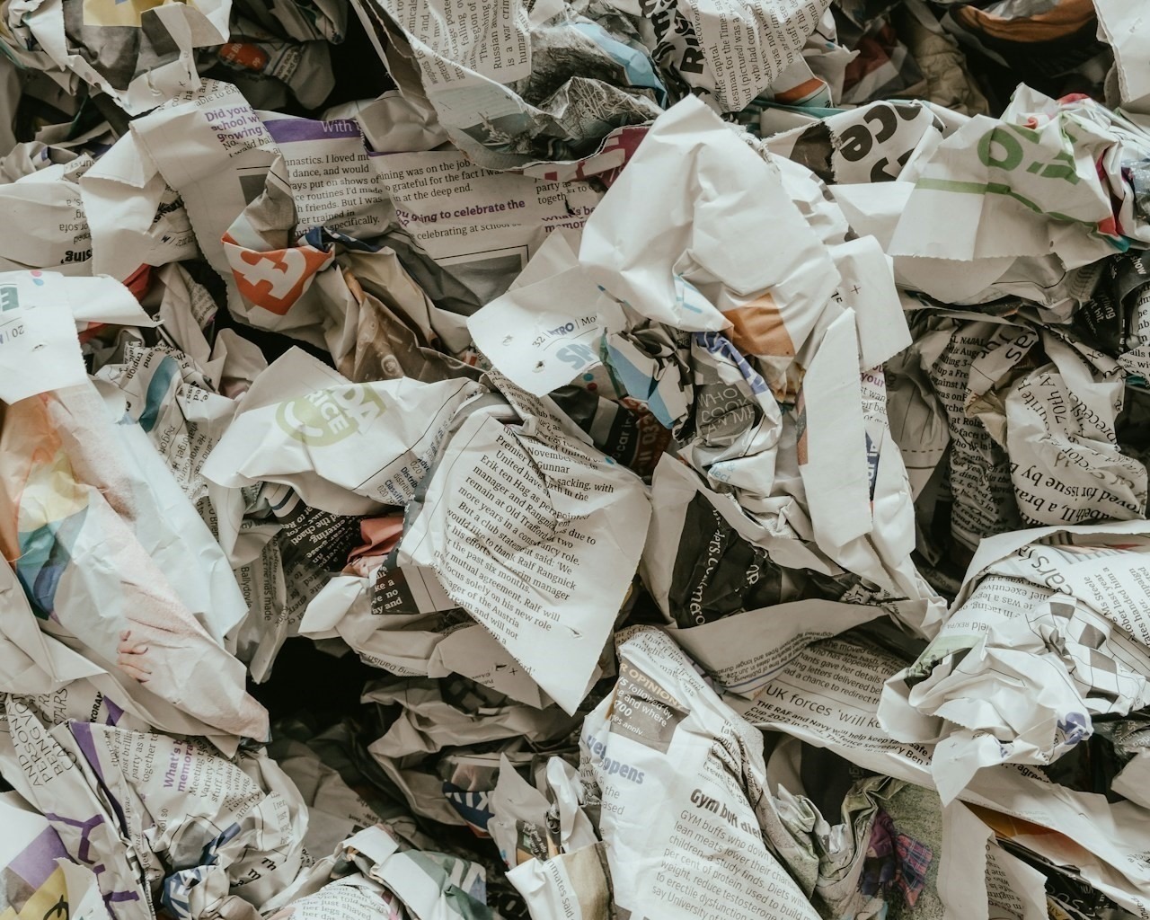 Credit: Annie Spratt via Unsplash A pile of crumpled up newspaper