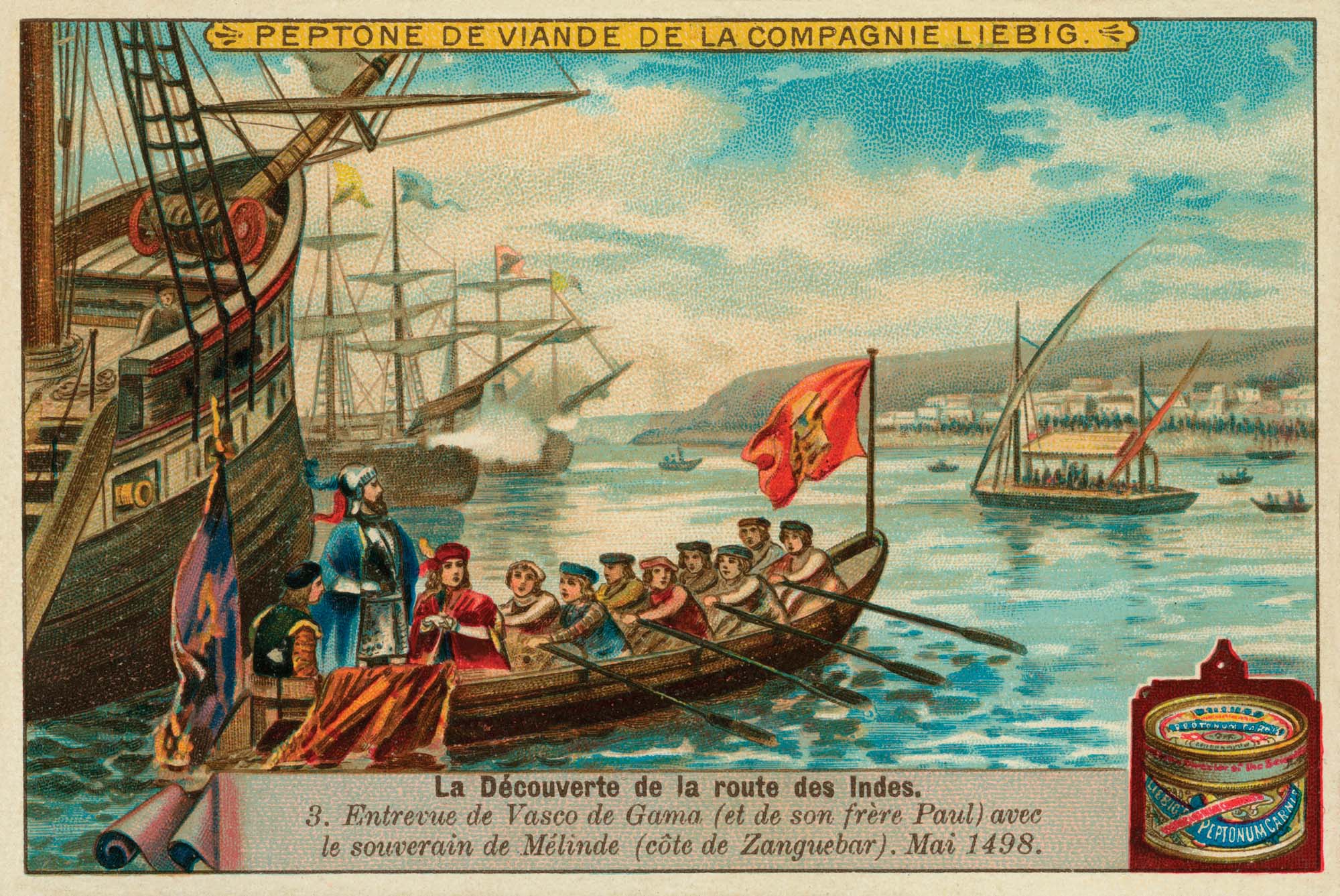 Vasco da Gama meets Malindi authorities (with his brother Paul) in May 1498 Kenya