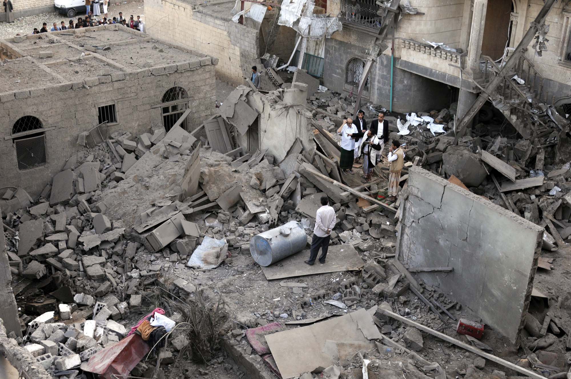 The aftermath of an airstrike in Sanaa, Yemen in June 2017. Two children and one woman were killed Yemen